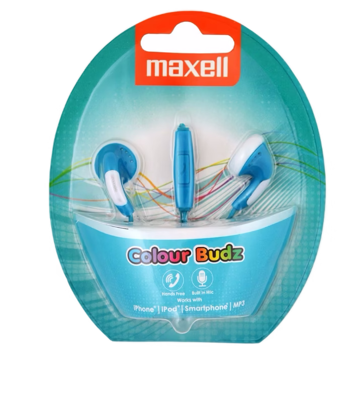 Maxell 303751 hoofdtelefoon/headset In-ear Blauw, Wit