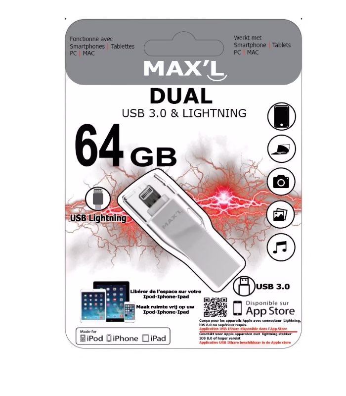 Max'L Dual USB 3.0 & Lightning 64GB