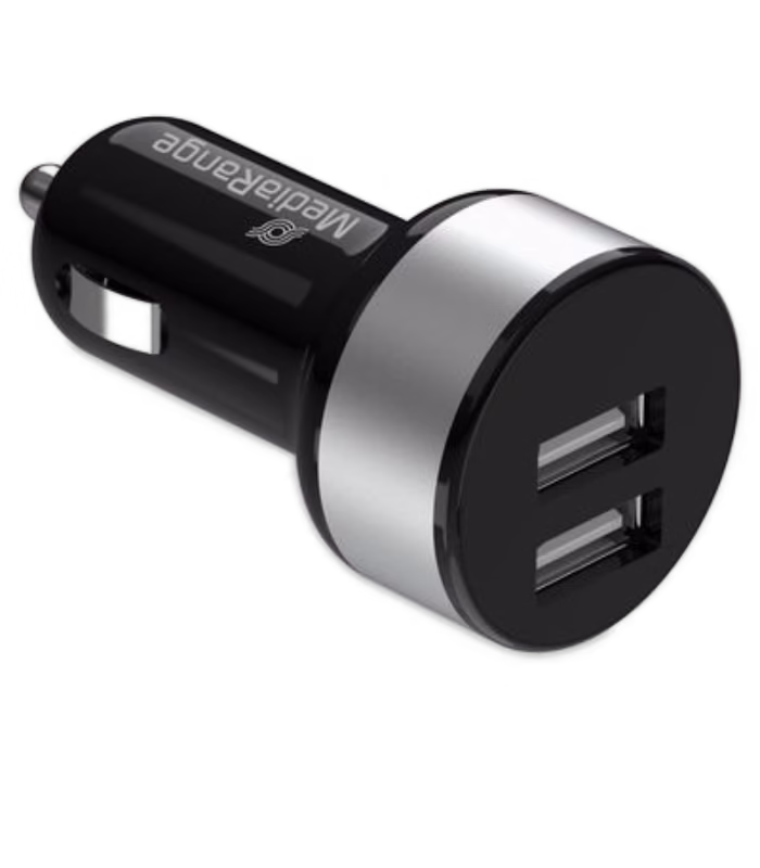 MediaRange dubbele USB auto lader kleur Zwart - Zilver